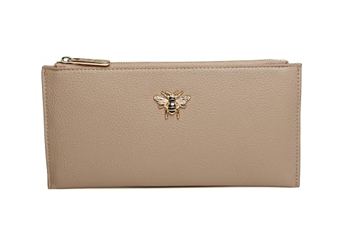 Porte-monnaie fin en cuir végétalien Alice Wheeler, grand modèle contemporain couleur stone luxe.