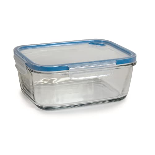 Snips 020307 SnipsLock Glass-Conteneur carré en Verre avec Valve pour Le Micro-Ondes pour Aliments de 1,50 l Fabriqué en Italie, Transparent Bleu, 1,5 L Rettangolare