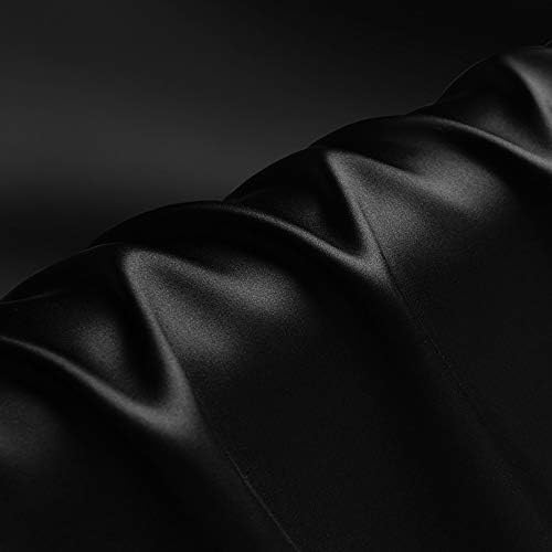 Black 100% Pure Silk Fabric Solid Color Charmeuse Fabrics by The Metre for Sewing Width 114cm
