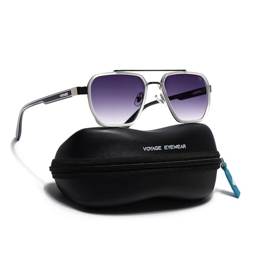 Image of Voyage Square UV Protected Sunglasses for Men & Women (Grey & Clear Lens | Grey & Black Frame - MG7581)