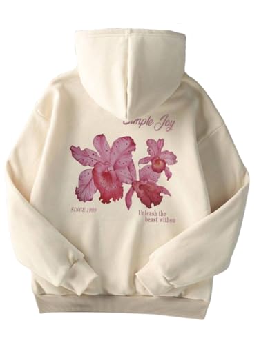 Buy SXV STYLE Simple Joy Women's White Floral Hoodie, Cotton Blend