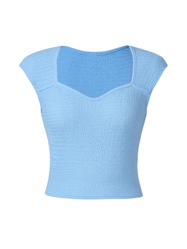 OYOANGLE Girl's Textured Sweetheart Neck Crop Tops Sleeveless Slim Fitted Tee Shirt