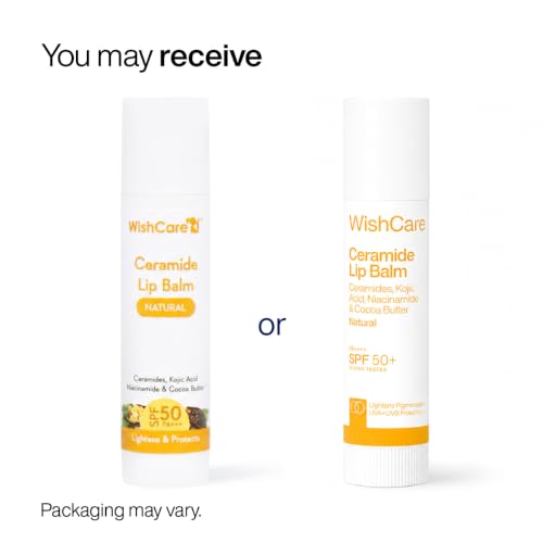 Image of WishCare Ceramide Lip Balm SPF 50 PA++++ | Brightening Lip Balm for Dark Lips | In-Vivo Tested | Kojic Acid & Niacinamide | Natural & Untinted | For Women & Men | 5g