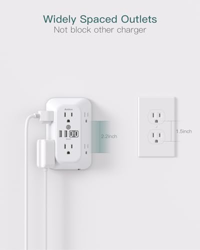 Addtam Surge Protector, 6 Outlet Extender with Night Light and 4 USB Ports