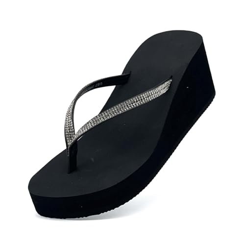 xinran & shengli Women Platform Flip Flops Rhinestone WedgeSandal Comfortable Dressy Home Heel Slippers