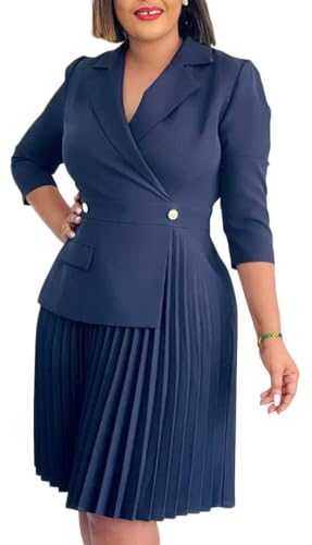 Women's Blazer Dress Office Midi Length Pleated Dresses Casual Office Work Dress