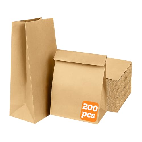 Gaoyong Bolsas Papel Kraft Bolsas Papel Kraft Para Navidad, Fiesta De Cumpleaños, Cumpleaños Infantil,Brown 200pcs 12x7 x21.5cm