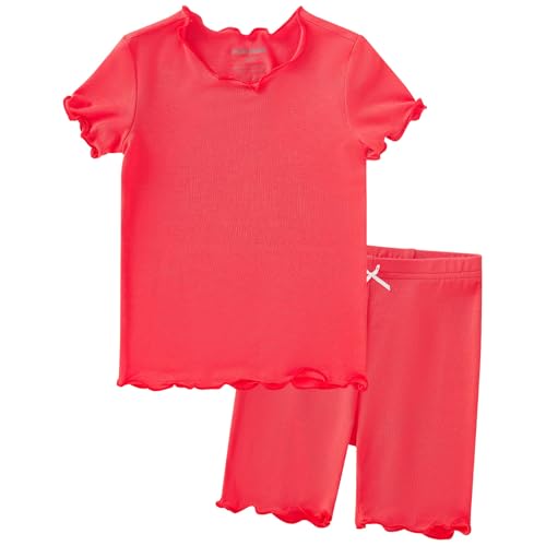 pureborn Toddler Pajama Set Short Sleeve Girl Sleepwear Solid Red 2T