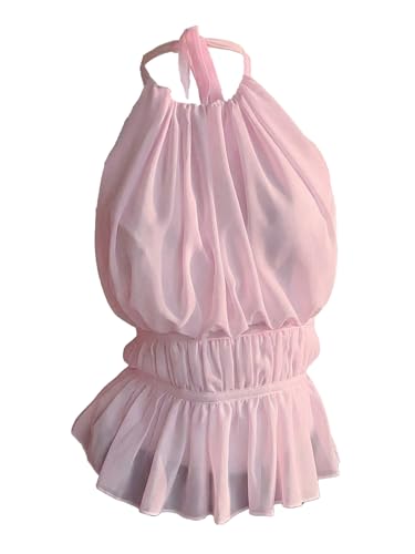 SOLY HUX Women's Ruffle Halter Neck Camisole Sleeveless Open Back