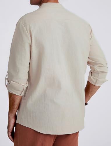 Enlision Camisas de Lino y algodón para Hombre con Cordones Estilo Medieval Vintage de Manga Larga clásicas escocesas jacobitas Estilo Ghillie Color Caqui Tallas M