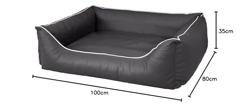 CopcoPet Hundebett mittelgroße Hunde – Waschbares Hundekissen 【Wendebett】 Hundekorb aus Kunstleder - Formstabiles Hundesofa - Hundekörbchen mit erhöhten Rand, Dog Bed Grau 100 x 80 cm