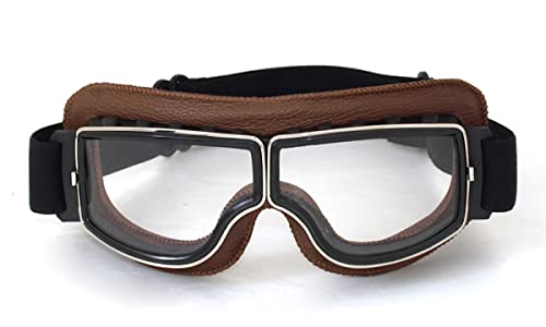 CRG Sports Motorcycle Goggles Aviator Pilot Style Leather Cruiser Scooter Motocross Goggles for Men, Women,Adults