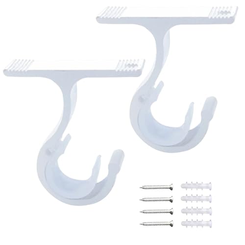 AZWOOD Soportes para barra de cortina de techo, 2 soportes de riel de cortina para colgar barra de cortina de armario, ganchos de soporte de barra de fijación ajustable con tornillo para barra de 28