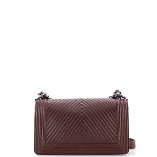 Pre-Loved Boy Flap Bag Chevron Wrinkled Lambskin Old Medium, Red3