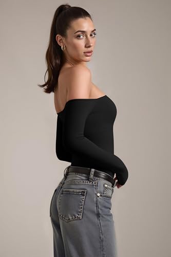 OQQ Bodysuits Womens Off-Shoulder Long Sleeve Seamless Shapewear Tops3