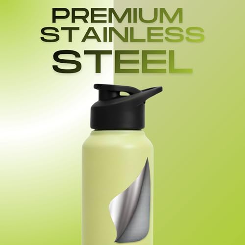 Image of Speedex Engraved Name Stainless Steel Sipper Water Bottle 1 Ltr - Customised Personalised Bottle for Kids & Adults, School, Gym, Sports, Black, Set of 1 (Lime Green, Set Of 1)