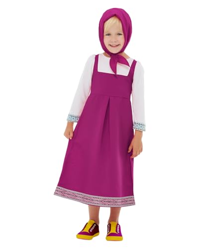 Funidelia Disfarce oficial de Masha - Masha e o urso para menina, inclui vestido e lenço para cabeça, tamanho 2-3 anos - fato infantil para festas, carnaval e Halloween