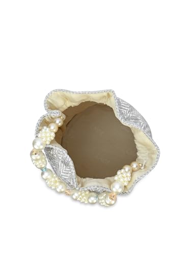 Image of Lavie Signature Women's Bisbee Pearl Handle Potli Bags | Pouches for Festive Party | Batwa Bag Bridal Purse | Gift For Women
