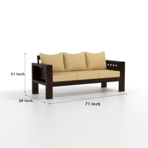 Image of NATRAJ ART & CRAFT Sheesham Wood 3 Seater Sofa Set for Living Room | Wooden Sofa Set for Living Room Furniture (3 Seater, Walnut Finish)