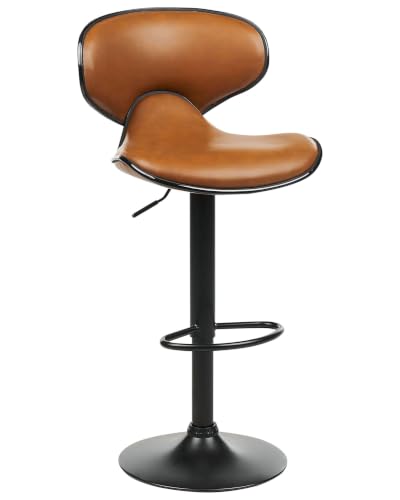 Image of Beliani Set of 2 Modern Height Adjustable Armless Bar Stool Golden Brown Upholstery Faux Leather Conway II