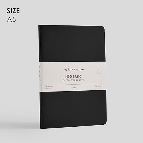 Image of myPAPERCLIP NeoBasic A5 Dot Grid Notebook | 80 GSM, 192 Pages | 250 GSM Soft Card Cover | A5 (5.83 inch x 8.27 inch) | Dotted Bullet Journal | Black