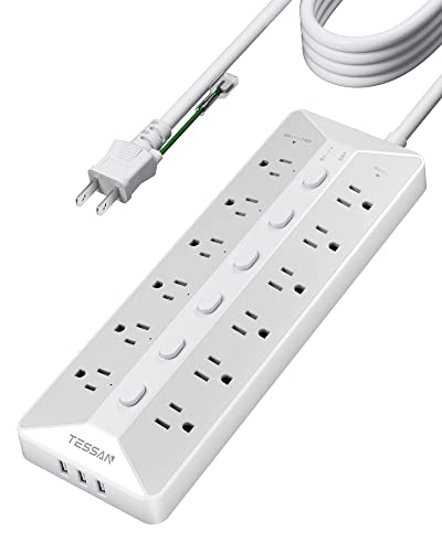電源タップ スイッチ付き usb コンセント 延長コード 5m TESSAN 12個AC口 3個type-Aポート テーブルタップ 壁掛け マルチ oa 幅広コンセント 蛸足コンセント タコ足配線 節電 省エネ 雷ガード 2ピン 3ピンプラグ対応