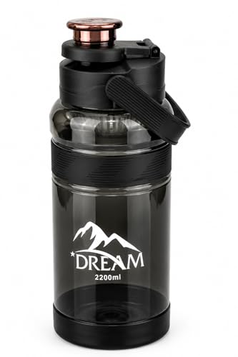 Image of 3.3 Liters Large Water Bottle With Straw & Handle, Sport Canteen Bottle With Time Marking, Leakproof Gym Water Bottle For Women & Men - Multicolor - Plastic (Dark Black)