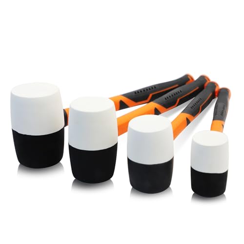 TOOLUTION 4 Piece Rubber Mallet Set - Soft Mallet for Flooring Woodworking - Non-marring Rubber Hammer with Fiberglass Handle