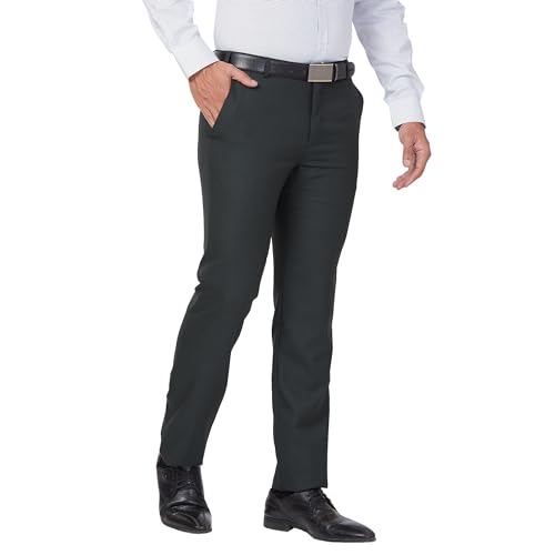 Image of Raymond Men Slim Fit Solid Pattern Polyester Blend Flat Front Casual Trouser