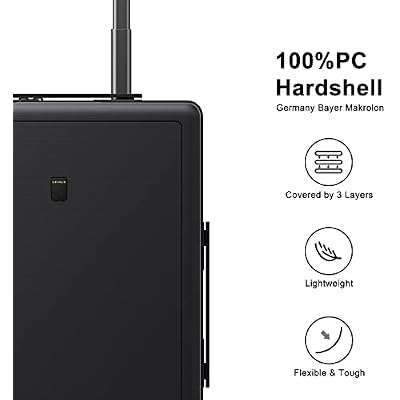 LEVEL8 Luminous Carry on Luggage, 20 Inch Hardside Suitcase Bundle with 4 PC Packing Cubes Organizer Set - Black