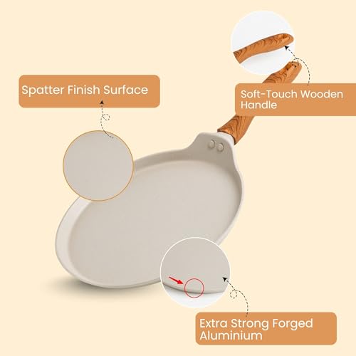 Image of SALFORD Forged Non-Stick Tava | 28 cm | Gas & Induction Base | Non-Toxic PFOA Free Coating | 1Y Warranty | Roti, Dosa, Pancake, Chilla | Wooden Finish Handle | White Spatter