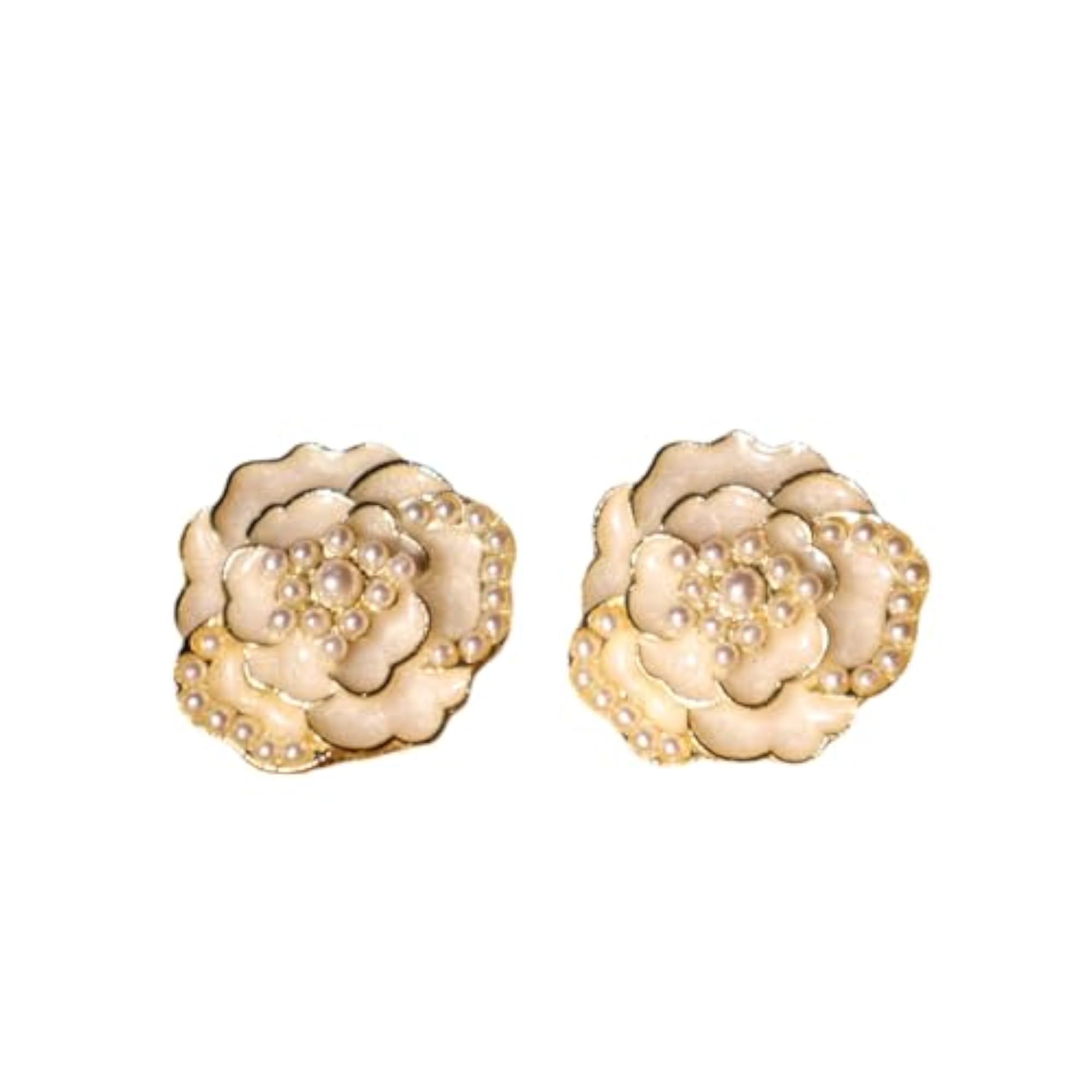 Women's Pearl Kissed White Rose Earrings, Classy