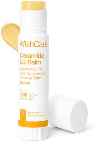 WishCare Ceramide Lip Balm SPF 50 PA++++ | Brightening Lip Balm for Dark Lips | In-Vivo Tested | Kojic Acid & Niacinamide | Natural & Untinted | For Women & Men | 5g