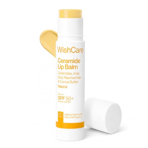 Image of WishCare Ceramide Lip Balm SPF 50 PA++++ | Brightening Lip Balm for Dark Lips | In-Vivo Tested | Kojic Acid & Niacinamide | Natural & Untinted | For Women & Men | 5g