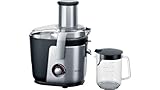 Bosch XXL Entsafter, für Obst und Gemüse, große Mengen, XXL Einfüllschacht, schnell, kein Vorschneiden, 1,25l Saftbehälter, leichte Reinigung, spülmaschinenfest, 1200 W, silber, VitaJuice 4 MES4010