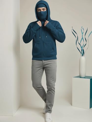 Image of ADRO Men Balaclava Hoodies | 320 GSM Soft Cotton Zipper Hoodie | Thumb-Hole Cuff Gloves | Travel Jacket with Hood | Winter Sweatshirt