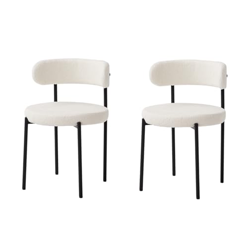 JZGORC Lot de 2 Chaises de Salle à Manger, Chaise Rembourrée en Velours Teddy, Convient pour Salle à Manger, Salon, Chambre, Salle de Conférence - Blanc