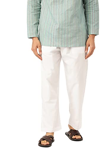 Men's White Cotton Elastic Waist Indian Pajama Pants | Loose Fitting | Sleepwear | Summer Pants |