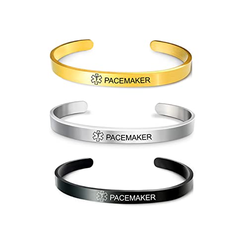 Renyilin 3Pcs Stainless Steel Cuff Medical Alert Id Emergency First Aid Bracelet (Pacemaker) #TOP10