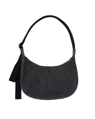 BAGGU Medium Denim Crescent Bag - Washed Black Denim