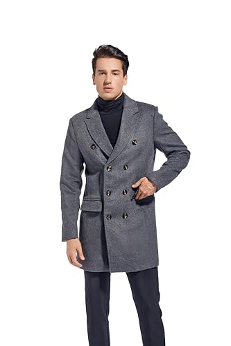 Image of FTCayanz Men's Wool Trench Coat Winter Slim Fit Business Top Coat Single Breasted Overcoat
