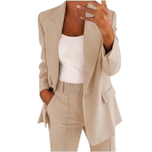 2 Piece Pant Suits for Women Dressy Blazer Set Elastic High Waisted Straight Leg Pants Suits Business Casual Outfits2