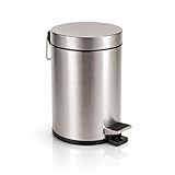 axentia Kosmetikeimer Edelstahl matt gebürstet & rostfrei-Tretmülleimer 3l-Kosmetik Mülleimer mit Deckel-Abfalleimer mit Tritt-Treteimer für Bad & WC, Silber/schwarz, 17 x 17 x 25 cm