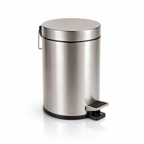 kela 21885 Kosmetikeimer Canosa 3L aus Metall indunkelgrau,17x17x26cm 4 axentia Kosmetikeimer Edelstahl matt gebürstet & rostfrei-Tretmülleimer 3l-Kosmetik Mülleimer mit Deckel-Abfalleimer mit Tritt-Treteimer für Bad & WC, Silber/schwarz, 17 x 17 x 25 cm