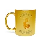 Fabulous Goldener Becher aus verchromter Keramik - J'Peux Pas J'Ai Jus d'Orange Humor - 325 ml