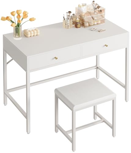 Image of SUPERJARE 31.5 inch White Desk with 2 Drawers, Modern Makeup Vanity