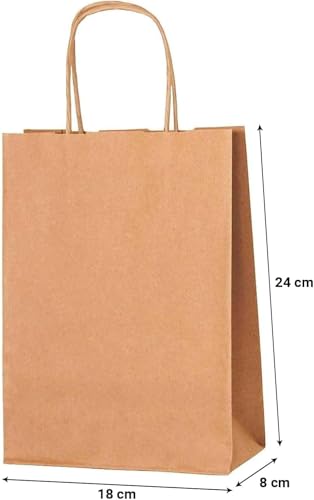 Miniatura 2 de Adri. Pack 100 Bolsas De Papel Pequeñas Con Asas Regalo 24 Cm De Alto X 18 De Ancho X 8. Bolsitas De Regalos En Kraft, Bolsas Para Regalar Detalles En Cumpleaños, Bodas, Comuniones