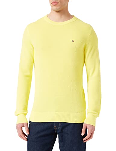 Tommy Hilfiger Pique Structure Crew Neck Maglione, Citrus Yellow, L Uomo