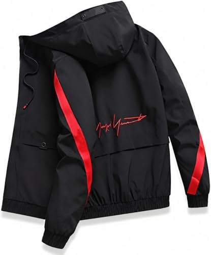 Image of Men's Hooded Windbreaker Jacket Lightweight Full Zip Color Block Casual Coat Water Resistant Outdoor Sports Hiking Running Travel Fashion Hoodie for Men