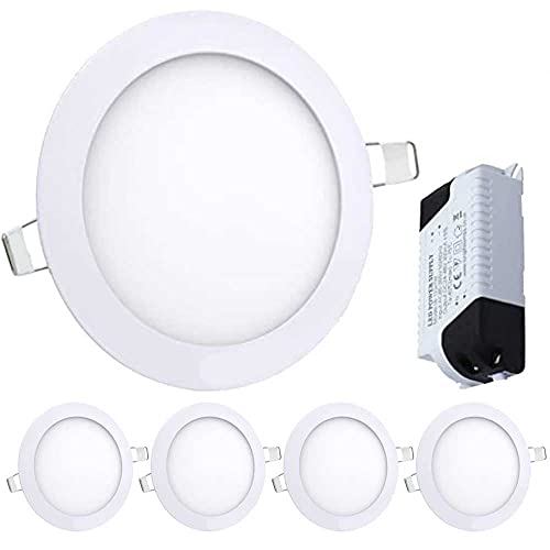 Manningham Lighting LED Recessed Downlight Panel – Pack of 10 6W Energy-Efficient Ultra-Thin Round Ceiling Spotlight with Driver Cool White 6500K - Flat Panel Down Light for Bedroom, Kitchen, Office